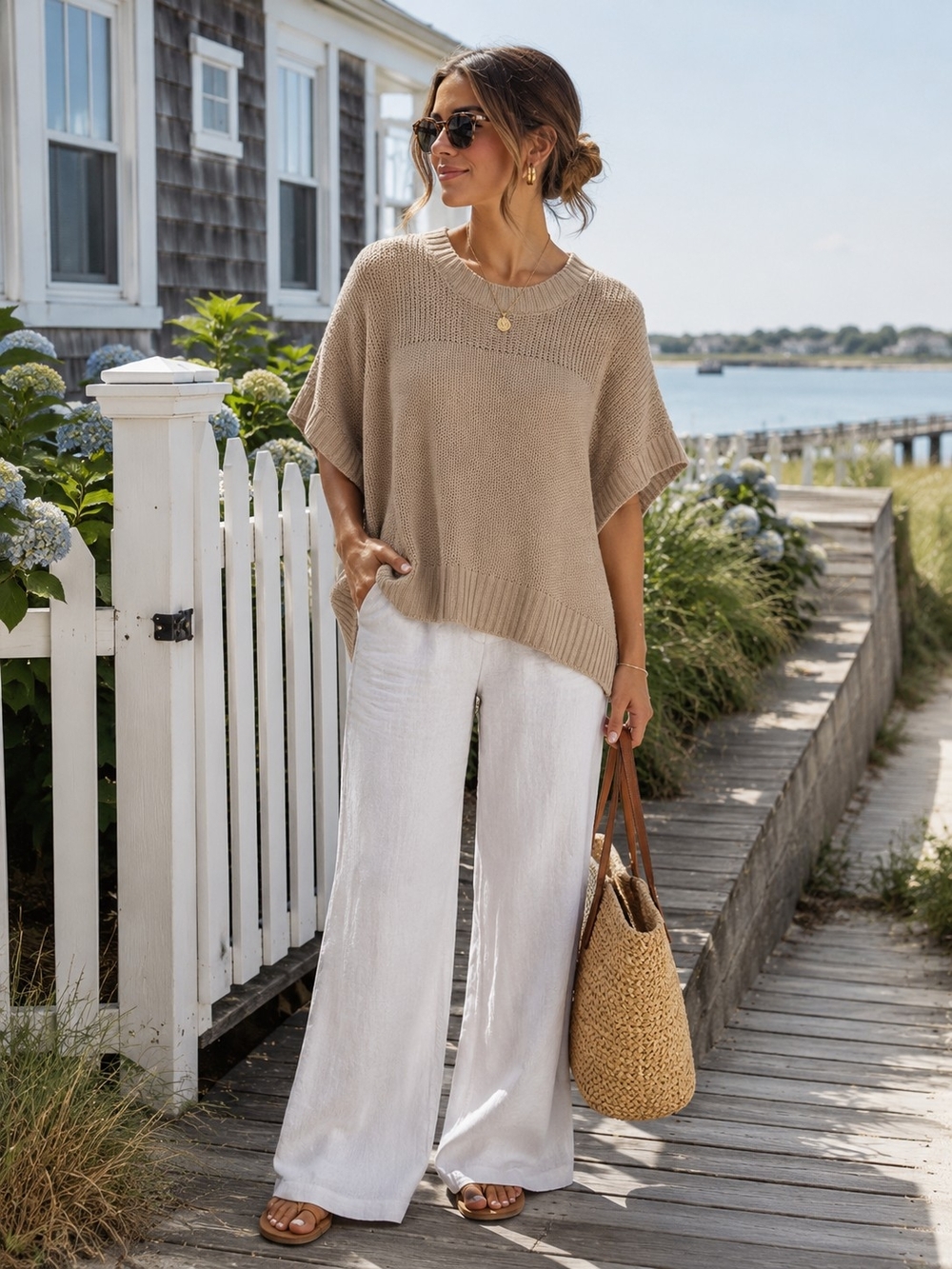Blair Knit Poncho in Light Beige